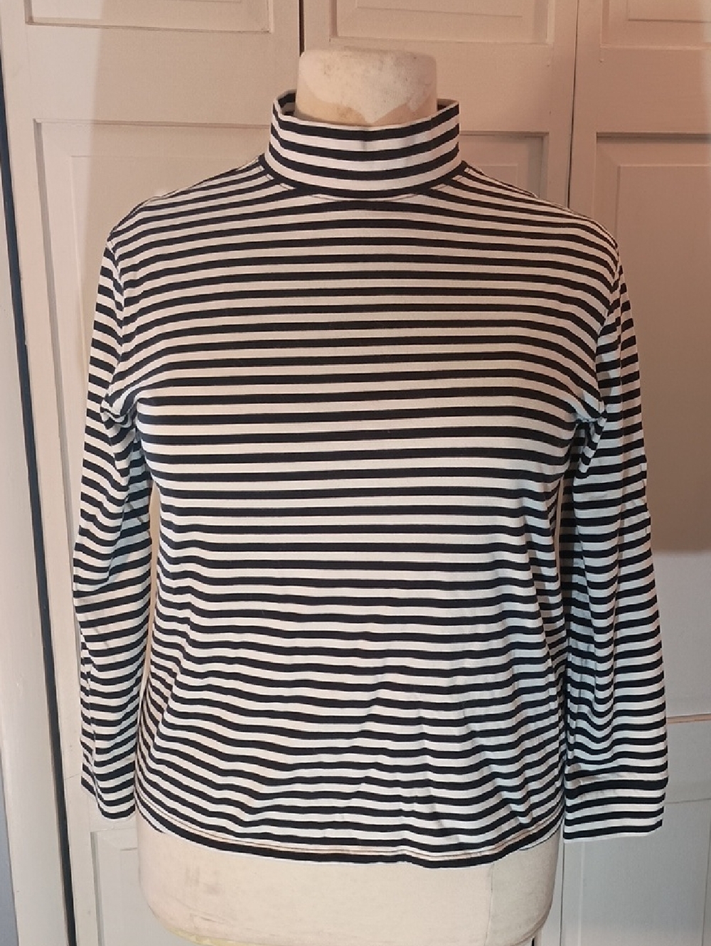 Lands' End Black and White Striped Turtleneck